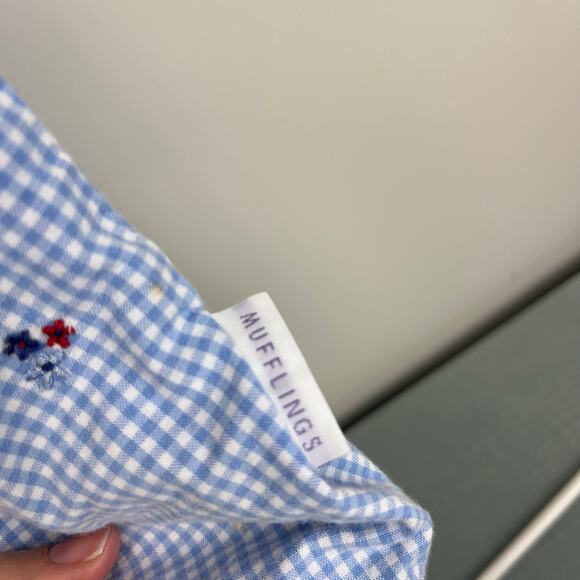 Vintage Mufflings Blue Gingham Fruit & Flower Overalls 9 Months - Picture 5 of 8